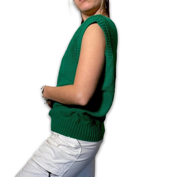 Vintage 80s/90s Kenneth Too! Made in the USA Green Knit Pullover Vest - Picture 2 of 8